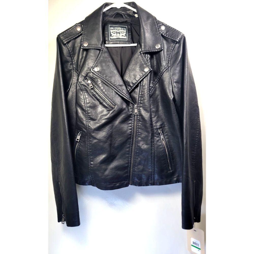 Levi's Women's Faux Leather Moto Jacket Black Full Zip NWT Size L - Picture 2 of 8